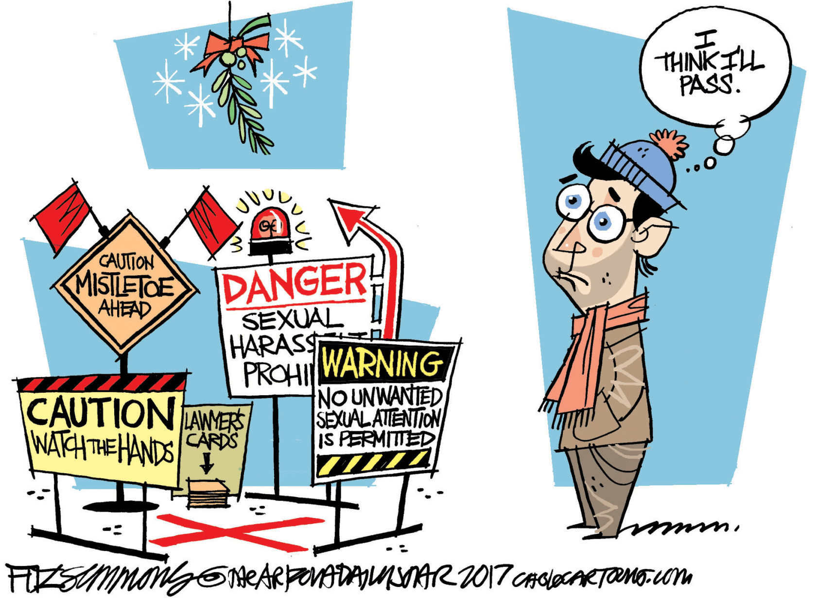 Daily Fitz Cartoon: Mistletoe hazard